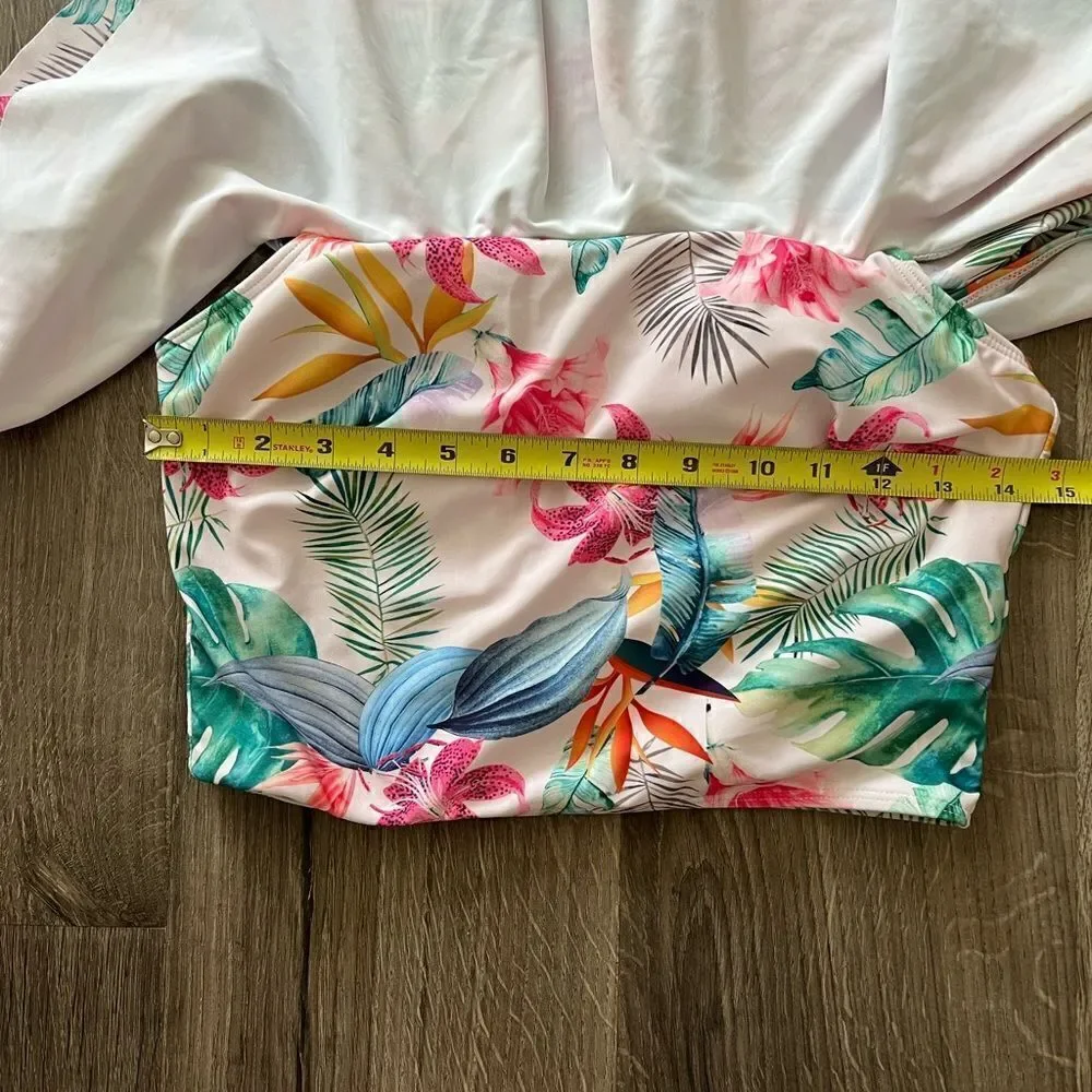 Floral  Ruffle Bikinis  Women Tropical Flounce Swimsuit High Waist Swimwear M